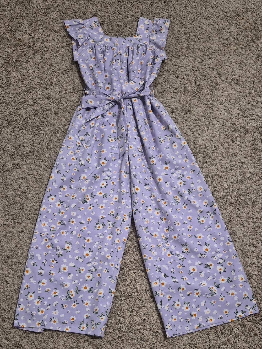 Girls Lilac Floral Wide-Leg Jumpsuit w/Tie Waist